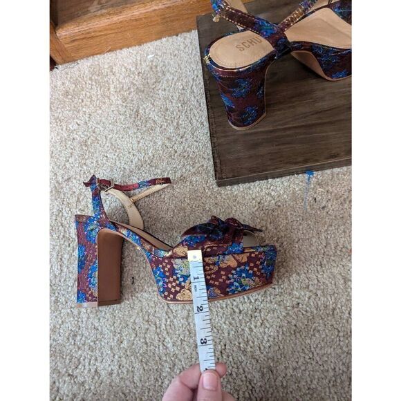 Schutz Women’s 7B Genuine Leather Multicolor Bow Peep Toe Heels Ankle Wrap - Picture 7 of 7